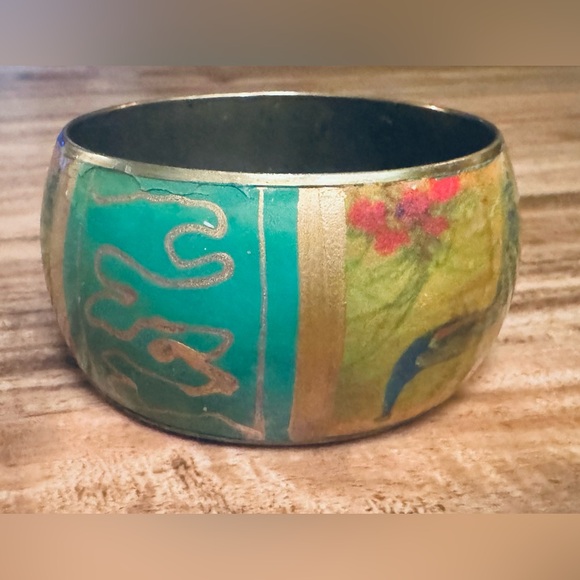 Jewelry - Artisan Teal and Gold Peacock Bangle Bracelet